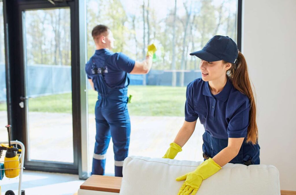 A team of Scrub Perfect professionals efficiently cleaning a vacation rental in St. Petersburg, demonstrating their organized and thorough cleaning methods. Vacation Rental Cleaning Near me.